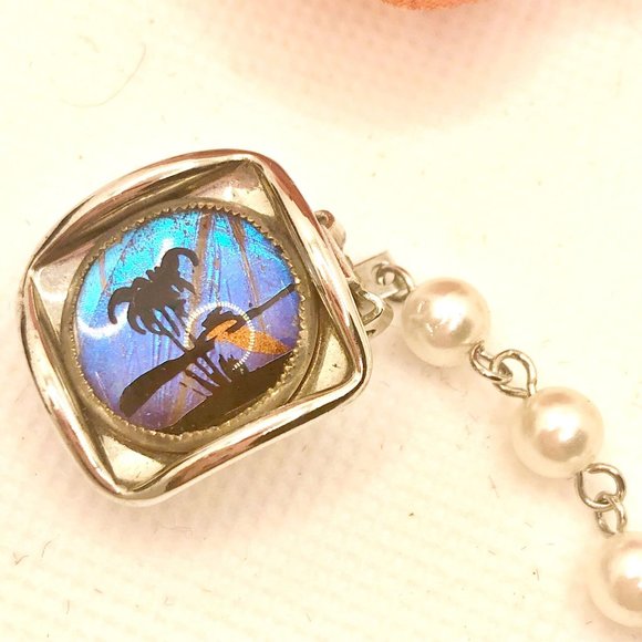 Vintage Real Butterfly Wing Hoffman Palm Tree Sunset Sweater Guard Clip Morpho - Picture 2 of 3